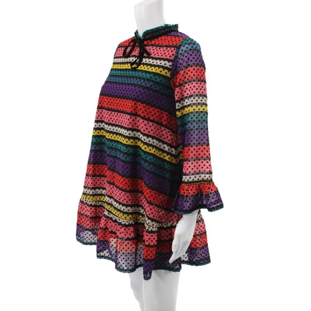 Sonia Rykiel Girls Back Zip Long Sleeve Star Striped Dress Multi Size 12